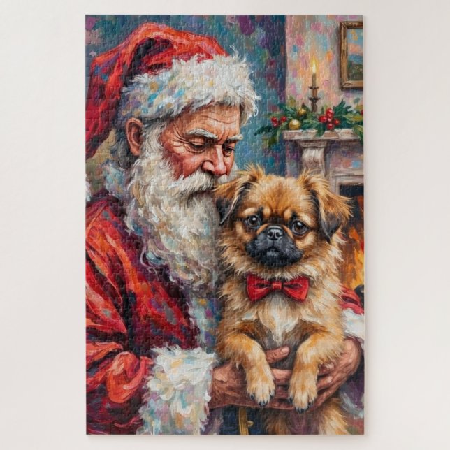 Weihnachtsmann mit Pekingeser Weihnachtskunst (Vertikal)