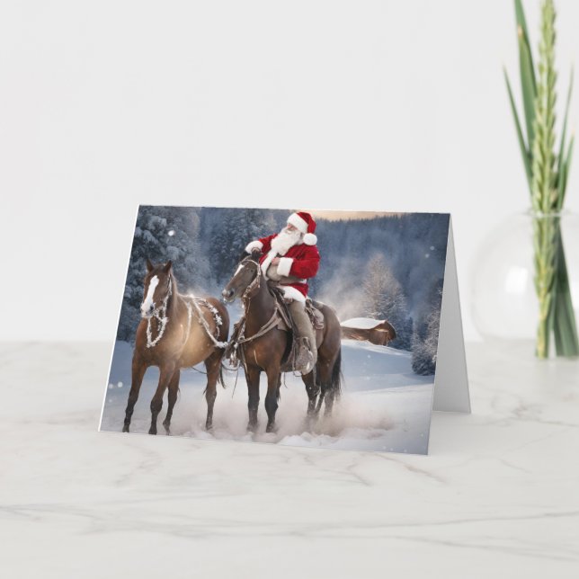 Weihnachtsmann mit Pferden Western Weihnachtskarte Dankeskarte (Vorderseite)