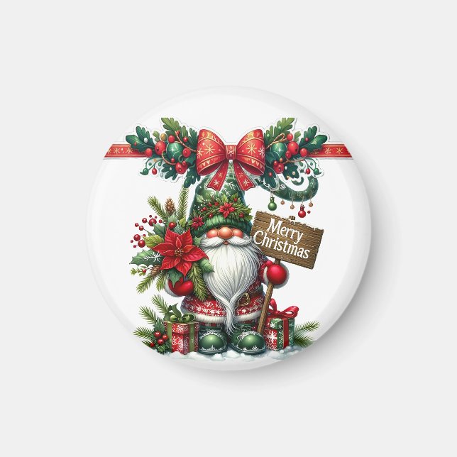 Weihnachtsmann mit Poinsettia Weihnachten Magnet (Vorne)