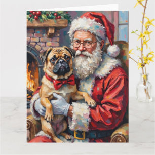 Weihnachtsmann mit Pug-Weihnachtskunst Karte