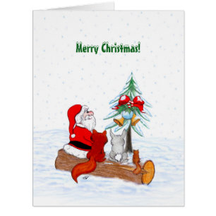 Weihnachtsmann mit Rabbit Fox und Eichhörnchen
