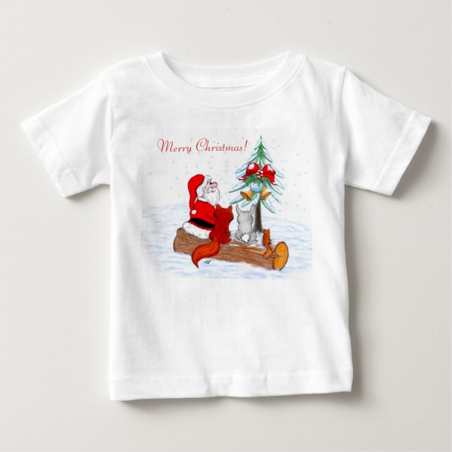 Weihnachtsmann mit Rabbit Fox und Eichhörnchen Baby T-shirt (Vorderseite)
