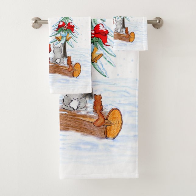 Weihnachtsmann mit Rabbit Fox und Eichhörnchen Badhandtuch Set (Insitu)