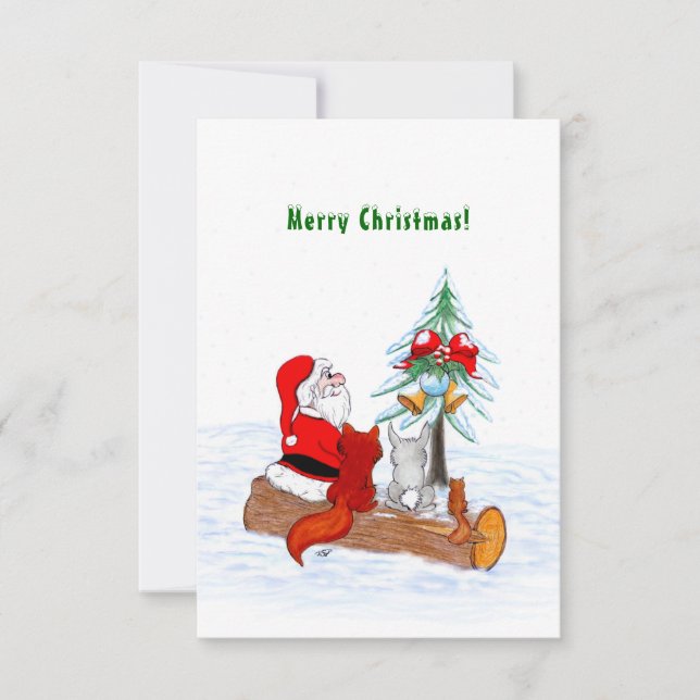Weihnachtsmann mit Rabbit Fox und Eichhörnchen Dankeskarte (Vorderseite)