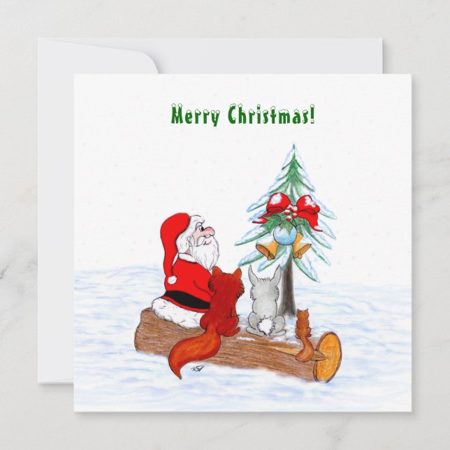 Weihnachtsmann mit Rabbit Fox und Eichhörnchen Dankeskarte (Vorderseite)