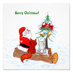 Weihnachtsmann mit Rabbit Fox und Eichhörnchen Fotodruck