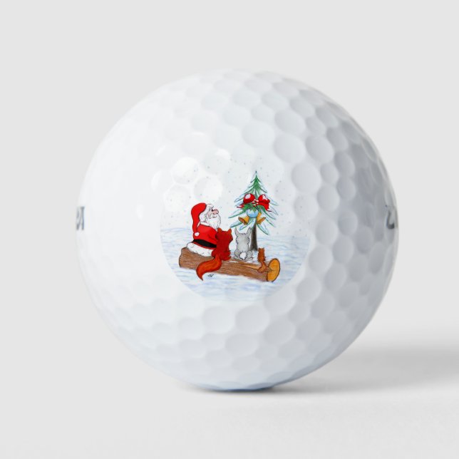 Weihnachtsmann mit Rabbit Fox und Eichhörnchen Golfball (Vorderseite)
