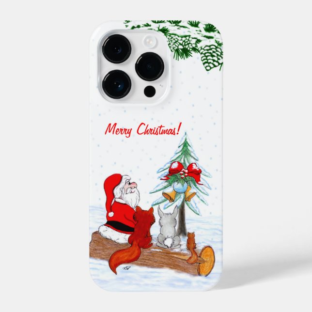 Weihnachtsmann mit Rabbit Fox und Eichhörnchen iPhone 14 Pro Hülle (Rückseite)