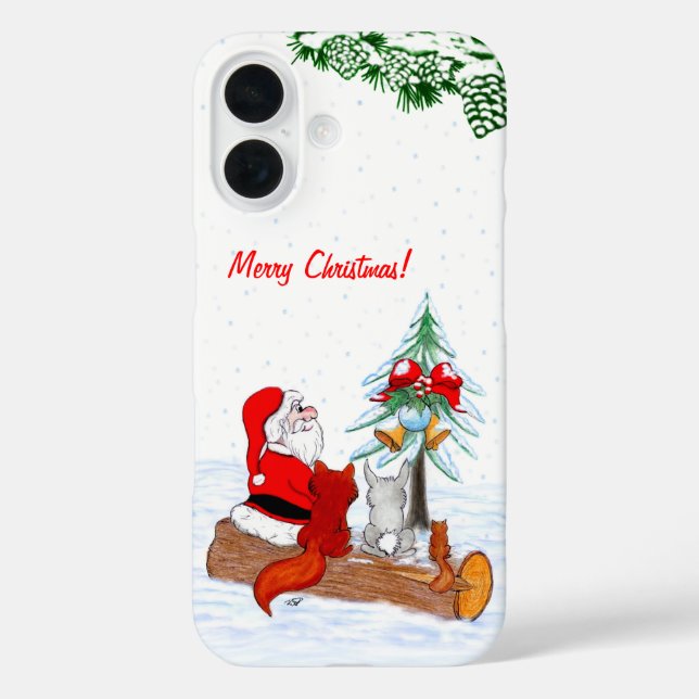 Weihnachtsmann mit Rabbit Fox und Eichhörnchen iPhone 16 Hülle (Rückseite)