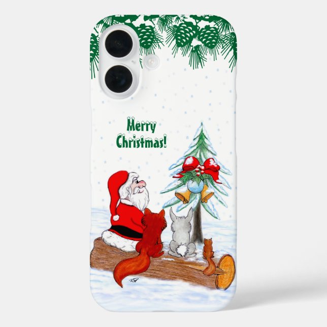 Weihnachtsmann mit Rabbit Fox und Eichhörnchen iPhone 16 Hülle (Rückseite)