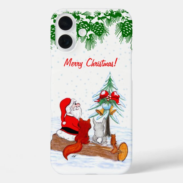 Weihnachtsmann mit Rabbit Fox und Eichhörnchen iPhone 16 Plus Hülle (Rückseite)