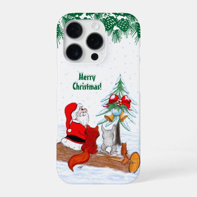Weihnachtsmann mit Rabbit Fox und Eichhörnchen iPhone 16 Pro Hülle (Rückseite)
