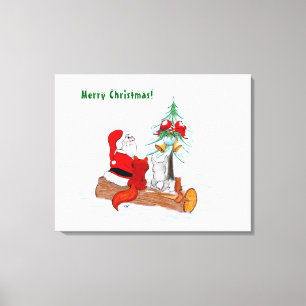 Weihnachtsmann mit Rabbit Fox und Eichhörnchen Leinwanddruck