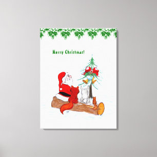 Weihnachtsmann mit Rabbit Fox und Eichhörnchen Leinwanddruck