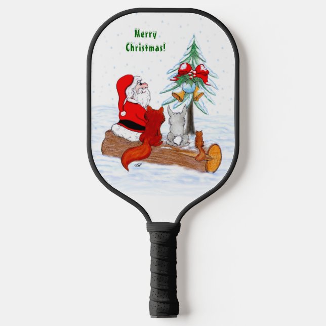 Weihnachtsmann mit Rabbit Fox und Eichhörnchen Pickleball Schläger (Vorderseite)