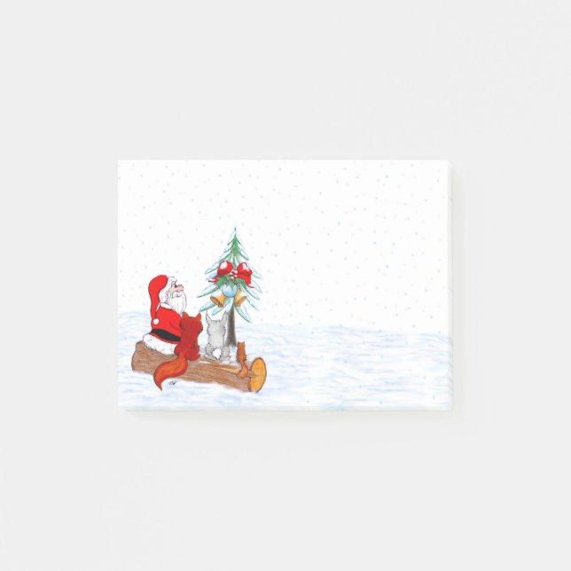 Weihnachtsmann mit Rabbit Fox und Eichhörnchen Post-it Klebezettel (Vorderseite)