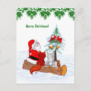 Weihnachtsmann mit Rabbit Fox und Eichhörnchen Postkarte