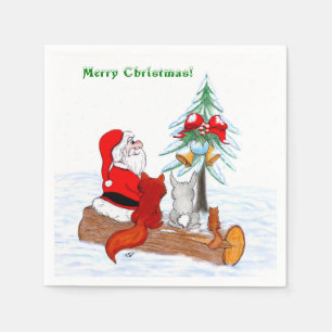 Weihnachtsmann mit Rabbit Fox und Eichhörnchen Serviette