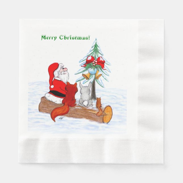 Weihnachtsmann mit Rabbit Fox und Eichhörnchen Serviette (Vorderseite)