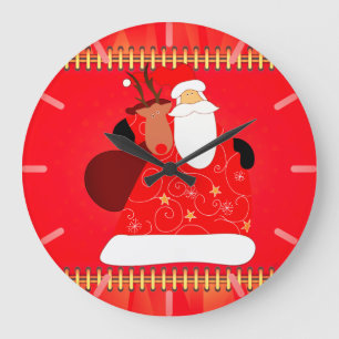 Weihnachtsmann mit Rentier Weihnachtsfeiertagen Große Wanduhr