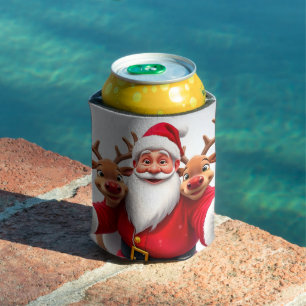 Weihnachtsmann mit Rentieren feiert Weihnachten Dosenkühler