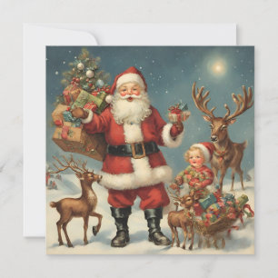 Weihnachtsmann mit Rentieren und Geschenken im Vin Karte