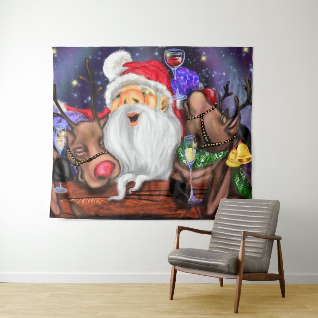 Weihnachtsmann mit Rentiers Funny Christmas Tapest Wandteppich (Beispiel (Horizontal))