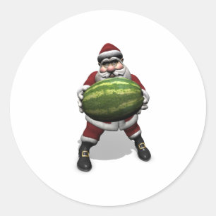 Weihnachtsmann mit riesiger Wassermelone Runder Aufkleber