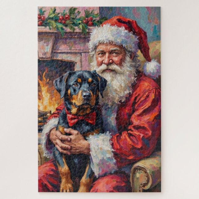 Weihnachtsmann mit Rottweiler Weihnachtskunst (Vertikal)