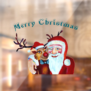 Weihnachtsmann mit Rudolph der Reindeer-Illustrati Fensteraufkleber