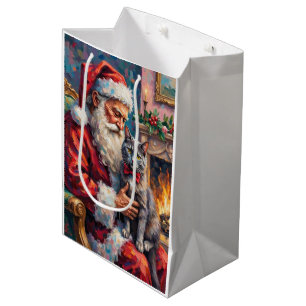 Weihnachtsmann mit Russisch Blau Katze Weihnachtsk Mittlere Geschenktüte