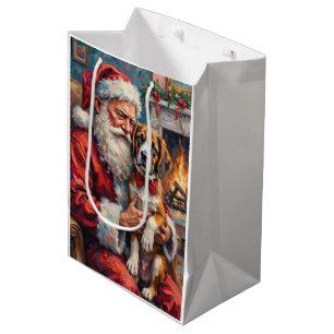 Weihnachtsmann mit Saint Bernard Weihnachtskunst Mittlere Geschenktüte