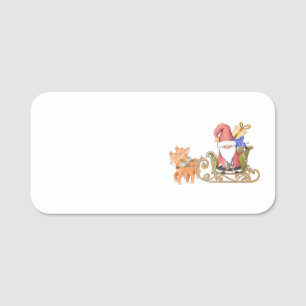 Weihnachtsmann mit Schlitten, Geschenken und Renti Namensschild