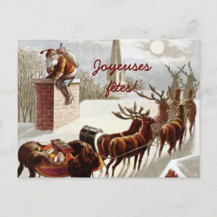 Weihnachtsmann mit Schlitten und Rentier Postkarte
