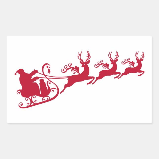 Weihnachtsmann mit Schlitten und Rentieren, Weihna Rechteckiger Aufkleber (Vorderseite)
