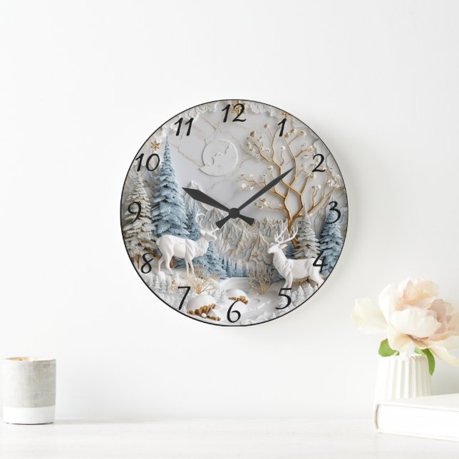 Weihnachtsmann mit Schneeflocken Große Wanduhr (Zuhause)