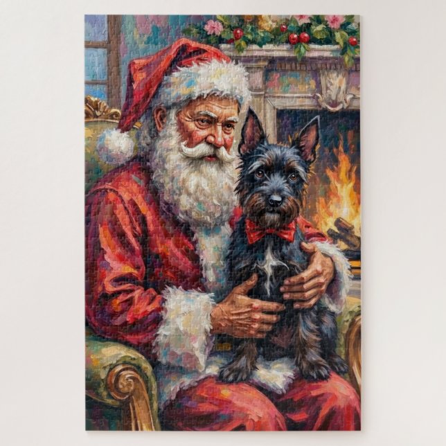 Weihnachtsmann mit Scottish Terrier Weihnachtskuns (Vertikal)