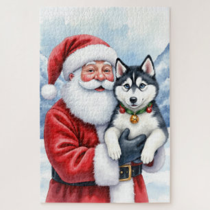 Weihnachtsmann mit Sibirischem Husky - Weihnachtsk