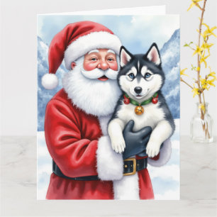 Weihnachtsmann mit sibirischem Husky - Weihnachtsk Karte
