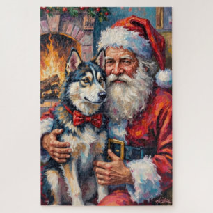 Weihnachtsmann mit Sibirischem Husky Weihnachtskun