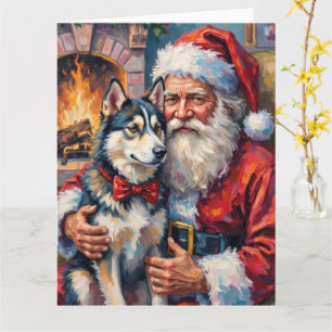 Weihnachtsmann mit Sibirischem Husky Weihnachtskun Karte