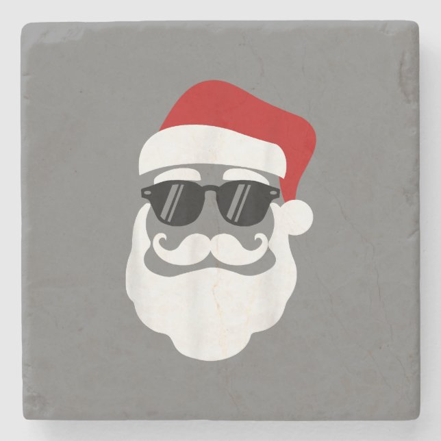Weihnachtsmann mit Sonnenbrille Funny Christmas De Steinuntersetzer (Vorderseite)