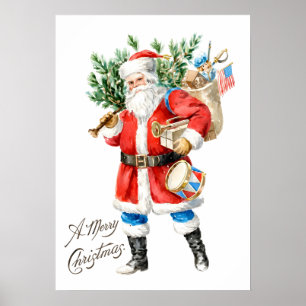 Weihnachtsmann mit Spielzeug und Trommel Poster