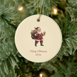 Weihnachtsmann mit Spielzeugsack und leckerem Snac Keramik Ornament