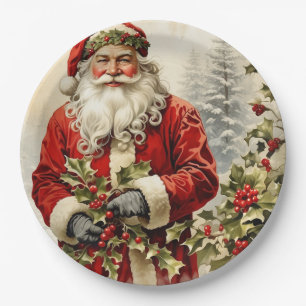 Weihnachtsmann mit Stechpalmenbeere Pappteller