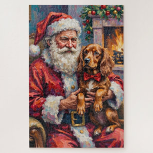 Weihnachtsmann mit Sussex Spaniel Weihnachtskunst
