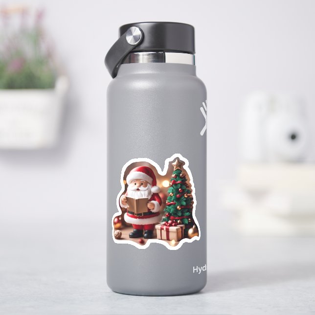 Weihnachtsmann mit Tannenbaum in 3D -  Aufkleber (HydroFlask)