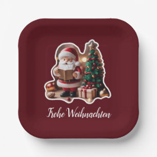 Weihnachtsmann mit Tannenbaum in 3D -  Pappteller