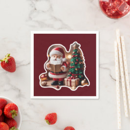 Weihnachtsmann mit Tannenbaum in 3D - Serviette