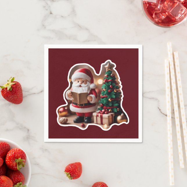 Weihnachtsmann mit Tannenbaum in 3D -  Serviette (Beispiel)
